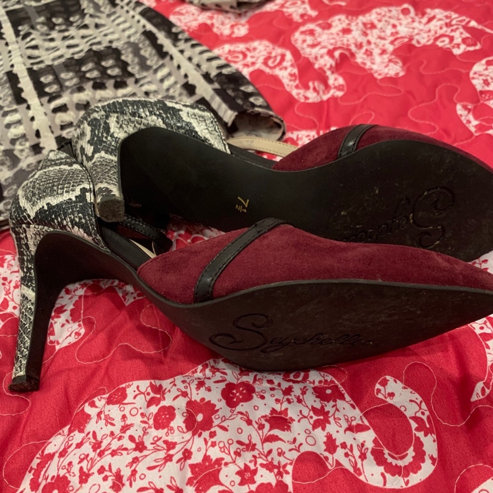 Cabernet (Deep Red) Python Accented T-Strap Pumps - image 4